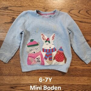 Mini Boden Light Gray Sweatshirt with Festive Animal Design